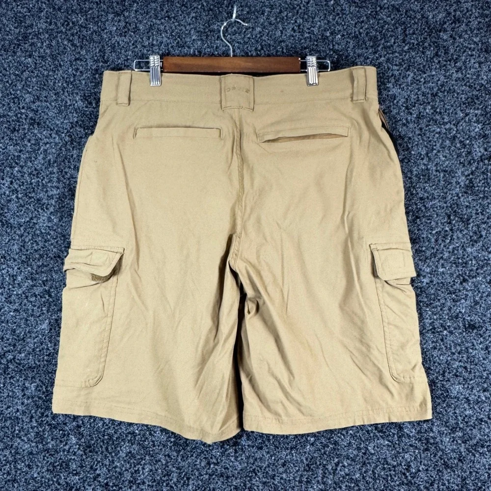 Orvis Mens Cargo Shorts Tan Khaki Nylon Blend Stretch Utility Pockets Size 34